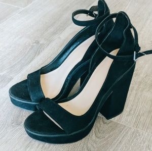 Black Suede Block Heel Zara Sandals